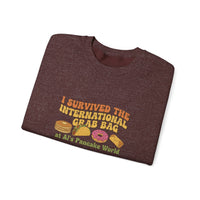 I Survived the International Crab Bag Crewneck Sweatshirt, Funny Foodie Apparel, Gift for Food Lovers, Casual Wear, Culinary Event Sweater