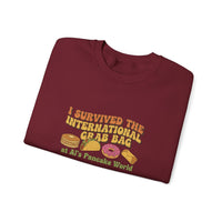 I Survived the International Crab Bag Crewneck Sweatshirt, Funny Foodie Apparel, Gift for Food Lovers, Casual Wear, Culinary Event Sweater