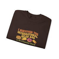I Survived the International Crab Bag Crewneck Sweatshirt, Funny Foodie Apparel, Gift for Food Lovers, Casual Wear, Culinary Event Sweater
