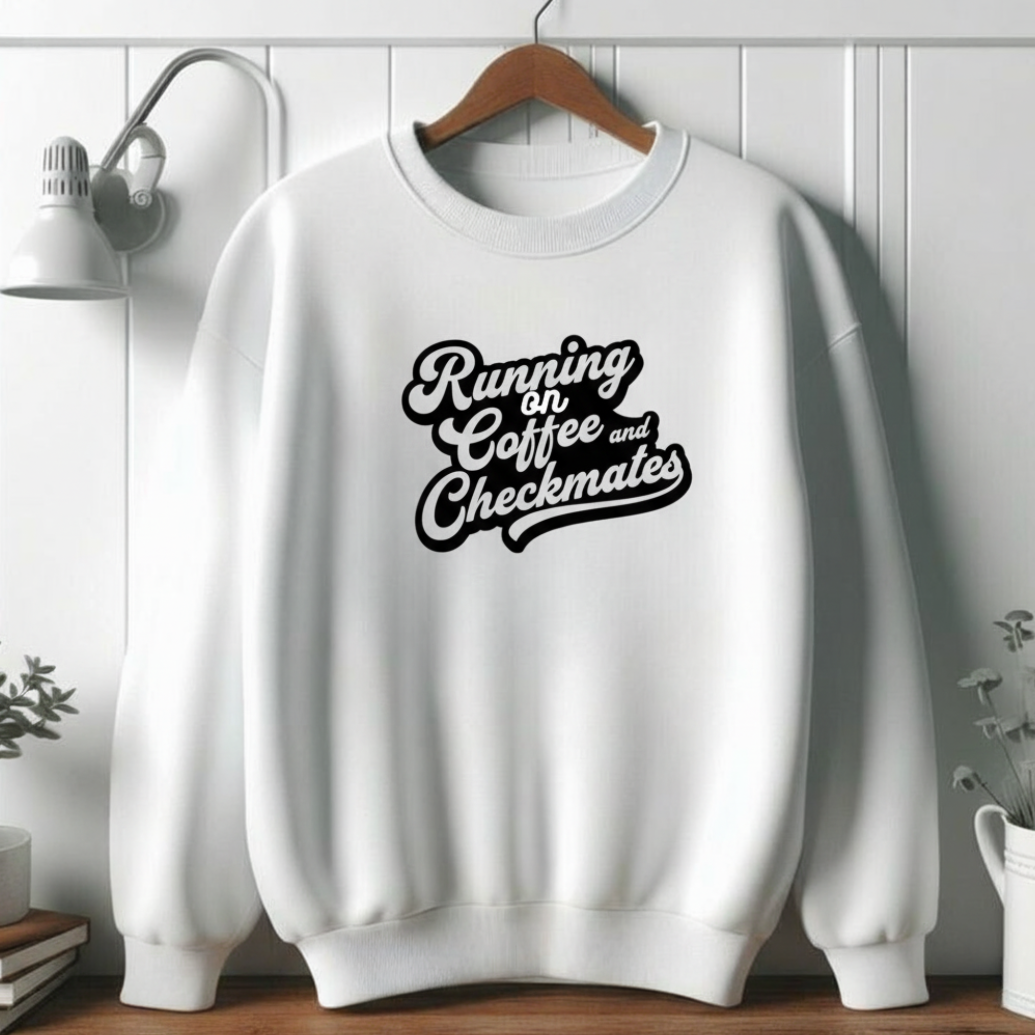 Coffee & Checkmates Crewneck Sweatshirt - Cozy Gift for Coffee and Chess Lovers, Casual Wear, Humor Apparel, Unisex Sweatshirt