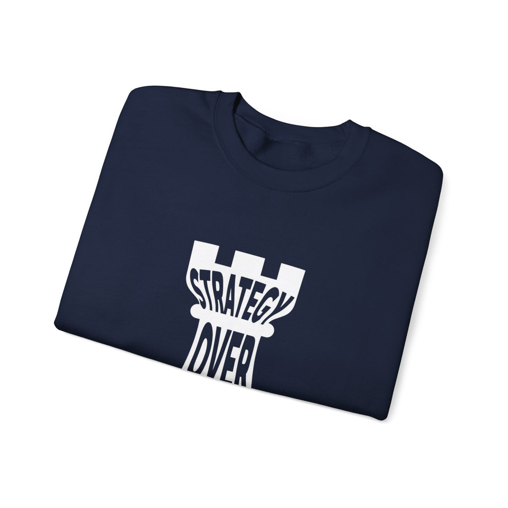 Strategy Over Strength Sweatshirt, Cozy Chess-Themed Hoodie, Oversized Crewneck for Gamers, Gift for Strategy Lovers, Unisex Casual Wear