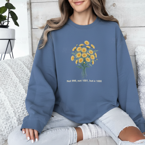 Floral Statement Sweatshirt with Positive Vibes, Cozy Crewneck, Gift for Flower Lovers, Spring Fashion, Inspirational Apparel