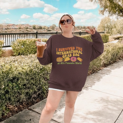 I Survived the International Crab Bag Crewneck Sweatshirt, Funny Foodie Apparel, Gift for Food Lovers, Casual Wear, Culinary Event Sweater