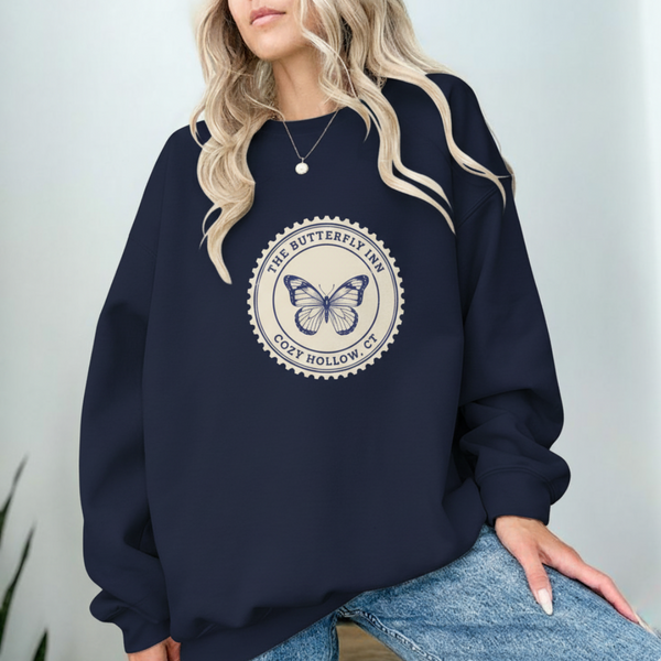 Butterfly Inn Crewneck Sweatshirt, Cozy Gift, Nature Lover Apparel, Unique Travel Souvenir, Fall Fashion Top, Unisex Sweatshirt