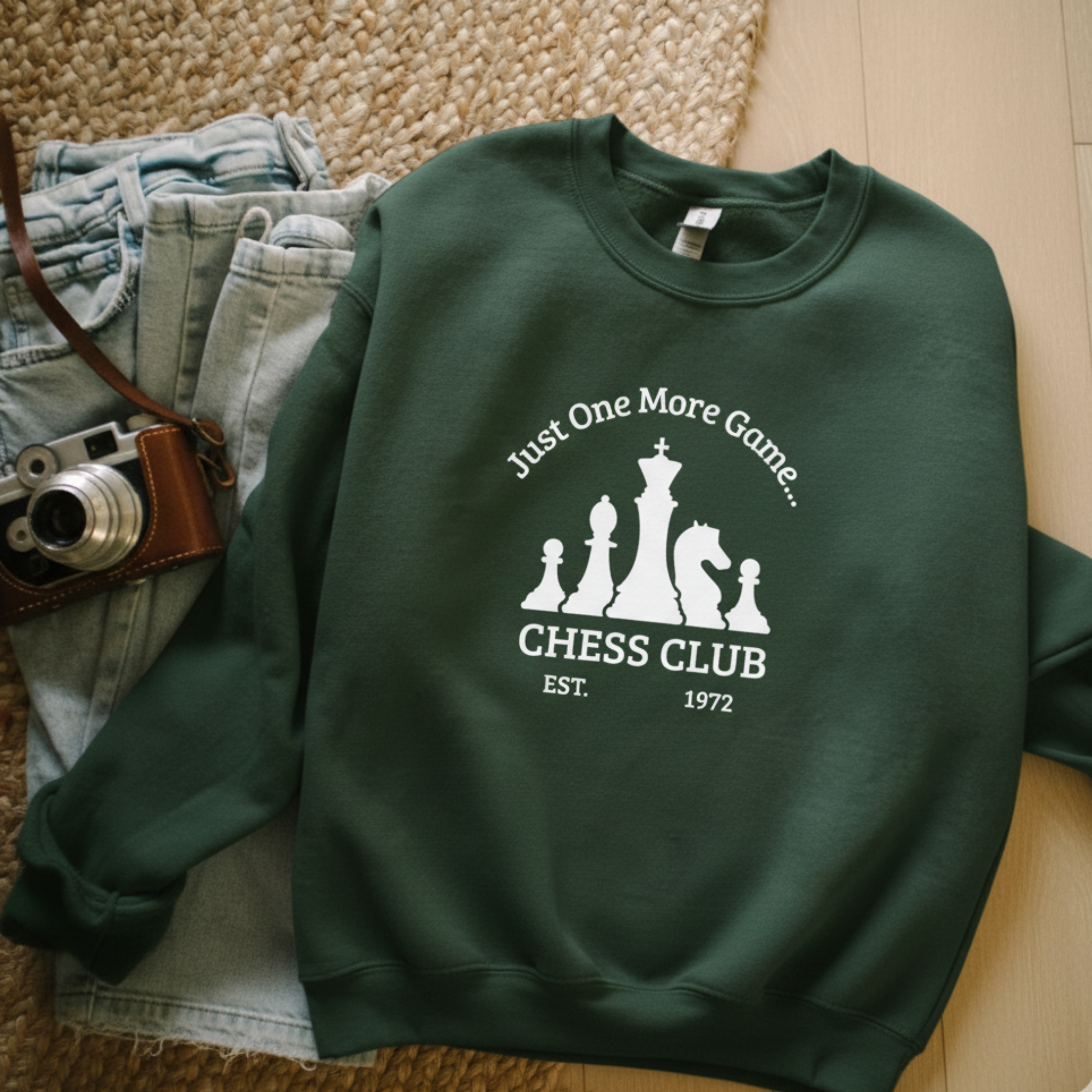 Chess Club Crewneck Sweatshirt - Just One More Game, Cozy Sweater for Chess Lovers, Gift for Chess Players, Perfect for Game Nights
