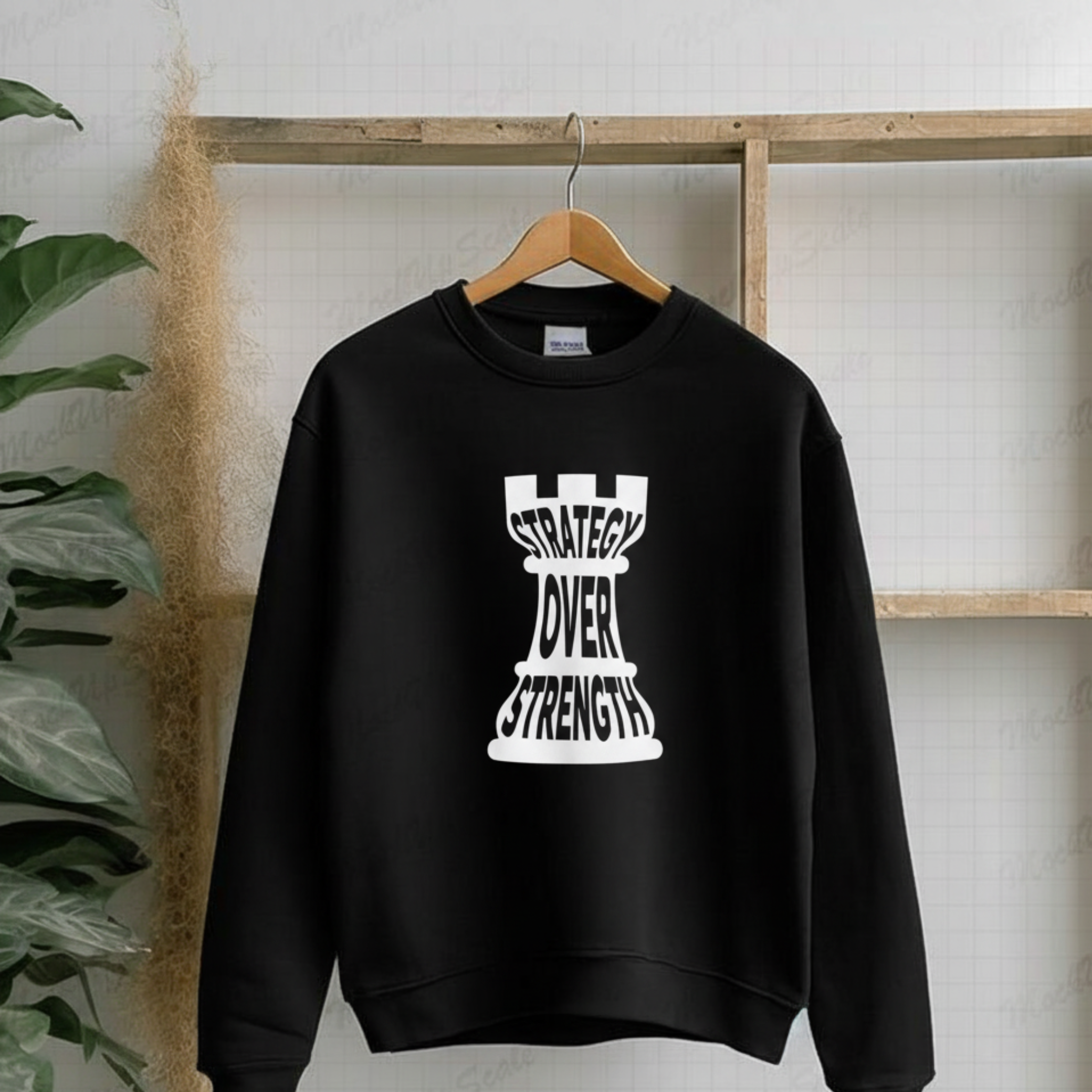 Strategy Over Strength Sweatshirt, Cozy Chess-Themed Hoodie, Oversized Crewneck for Gamers, Gift for Strategy Lovers, Unisex Casual Wear