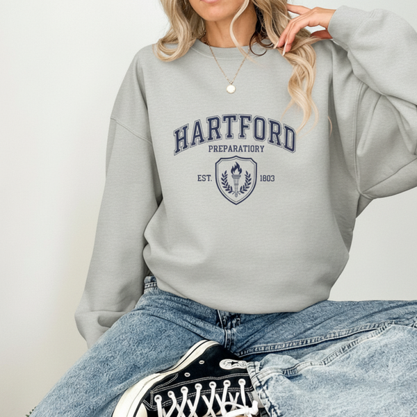 Hartford Prep Crewneck Sweatshirt | Cozy Unisex Pullover for School, Gifts, Graduation, Casual Wear, Comfortable Lounge