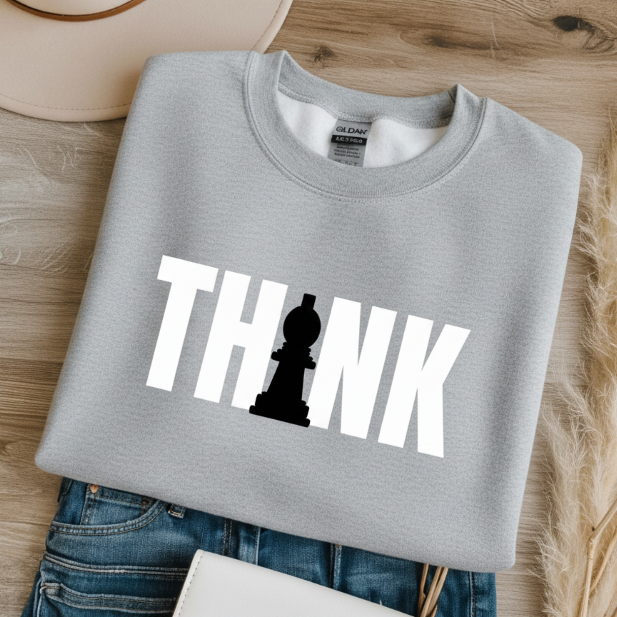 Think Chess Unisex Crewneck Sweatshirt - Casual Fashion, Gift for Chess Lovers, Cozy Fall Layering, Unique Statement Sweatshirt
