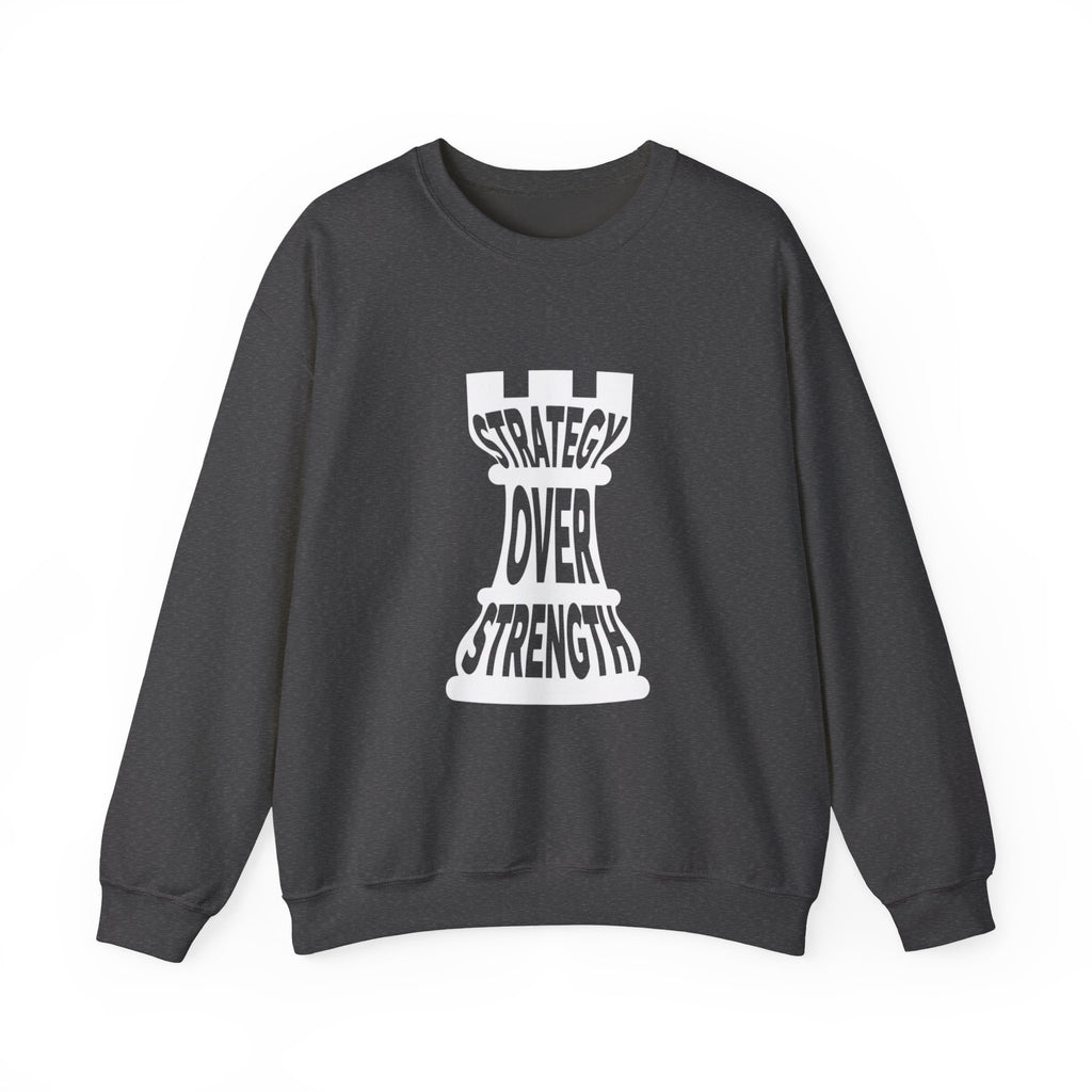 Strategy Over Strength Sweatshirt, Cozy Chess-Themed Hoodie, Oversized Crewneck for Gamers, Gift for Strategy Lovers, Unisex Casual Wear