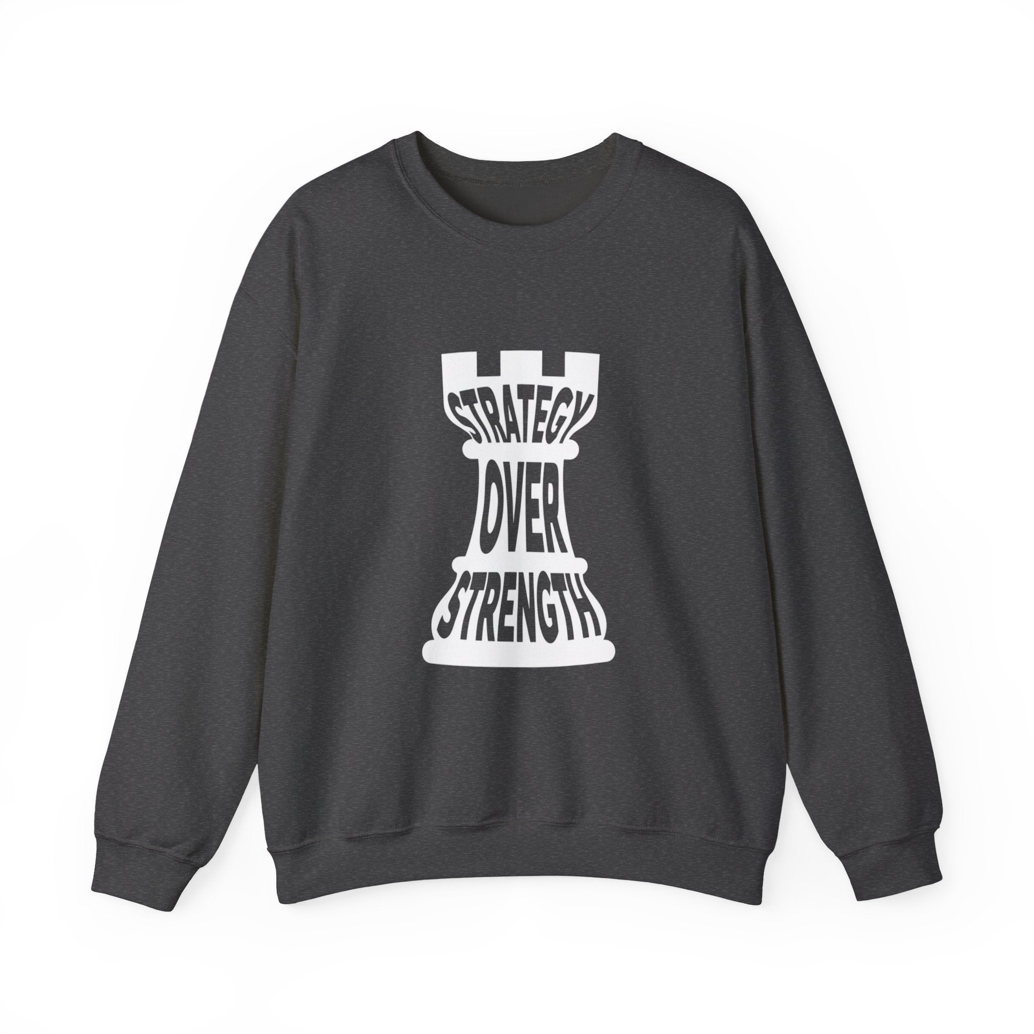 Strategy Over Strength Sweatshirt, Cozy Chess-Themed Hoodie, Oversized Crewneck for Gamers, Gift for Strategy Lovers, Unisex Casual Wear