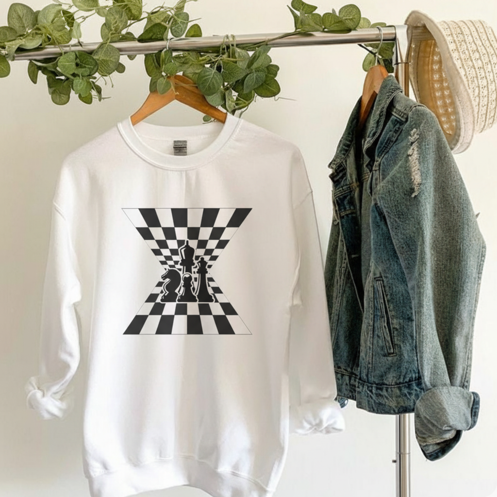 Chess Illusion Crewneck Sweatshirt | Unisex Cozy Pullover | Gift for Game Lovers | Perfect for Casual Wear, Chess Events, Home Comfort