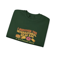 I Survived the International Crab Bag Crewneck Sweatshirt, Funny Foodie Apparel, Gift for Food Lovers, Casual Wear, Culinary Event Sweater