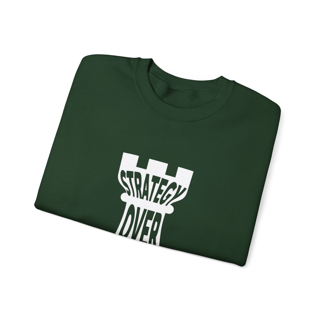 Strategy Over Strength Sweatshirt, Cozy Chess-Themed Hoodie, Oversized Crewneck for Gamers, Gift for Strategy Lovers, Unisex Casual Wear